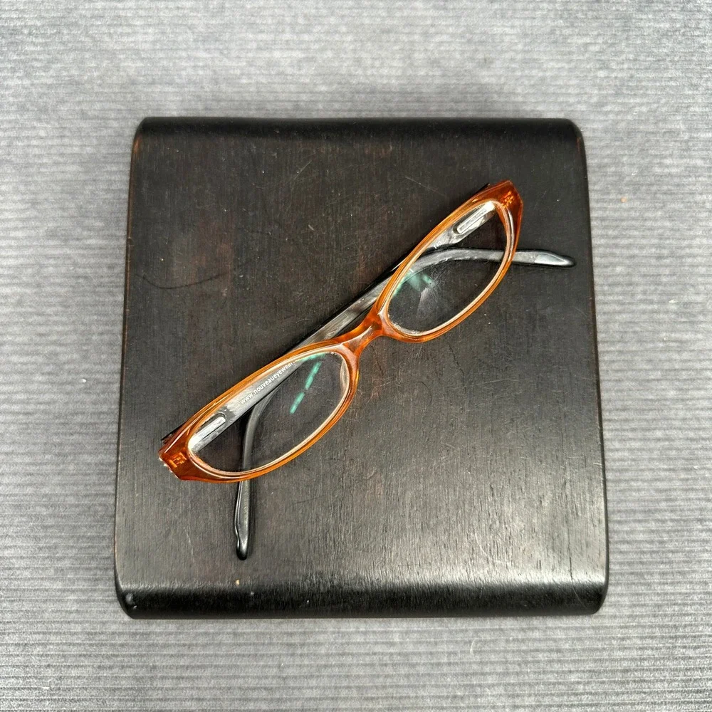 Geoffrey Beene Opulence BRN Eyeglass Frames Amber Black Scroll Rhinestone Y2k